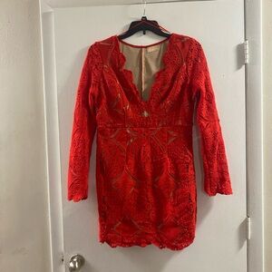 Love Triangle Red All Over Lace Scarlet Long Sleeve Mini‎ Dress